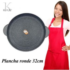 Plancha Grill - KLAUS - Ronde 32cm - 100% antiadhésif - Revêtement pierre - Compatible tous feux