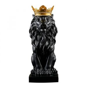 Abstrait Couronne Lion Statue Bureau &agrave; Domicile Bar M&acirc;le Lion Faith R&eacute;Sine Sculpture Artisanat Animal Art D&eacute;Cor Ornements - Noir