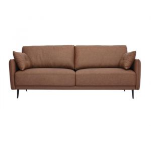 Miliboo - Canap&eacute; vintage 3 places cuir marron et bois fonc&eacute; DAVEN