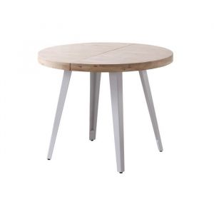 Table à manger ronde extensible en bois coloris chêne nordique pieds blanc - diamètre 100-180 x hauteur 76 cm