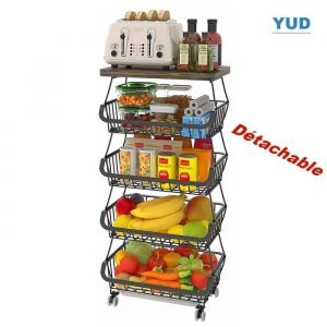 Desserte de cuisine YUD - Étagère à légumes et panier à fruits - Noir - Acier au carbone - 40x30x94cm