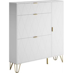 GOOBUY Armoire à Chaussure Inclinable Meuble à Chaussure Rangement Chaussure Etagère Caché et Cabinet Botte (Blanc)