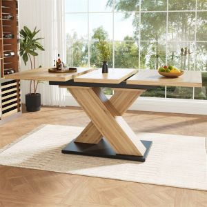 Table à Manger Extensible en Bois Table Carrée Extensible 4 a 6 Personne Table de Salle à Manger avec Rallonge Bois Naturel