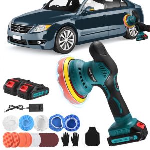 Polisseuse de Voiture Sans Fil21V Lustreuse Polisseuse Orbitale avec 2 Batteries6 Vitesses Variables 2800-5500 tr/min