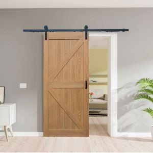 Porte coulissante intérieure en bois, 90 x 215 cm, décor porte de grange Oak, Système ouvert noir, SCHULTE