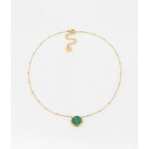 Collier - ZAG BIJOUX - Pearly - Acier doré - Pierre de malachite - 40cm avec réglage 5cm