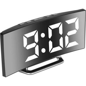 Réveil numérique pour chambre à coucher écran miroir LED 7 pouces 2 niveaux de luminosité 12/24 heures (blanc) Horloge 1pc
