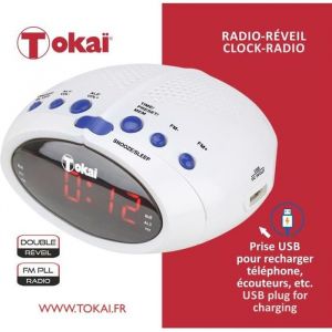 Radio-réveil - TOKAÏ - Blanche - Prise USB - FM PLL - Double réveil