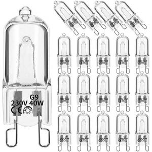 Lot de 20 Ampoules Halog&egrave;Nes G9 Lampes Halog&egrave;Nes Transparentes 40 W &agrave; Intensit&eacute; Variable Blanc Chaud 2800 K pour Lustres