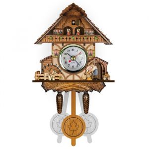 Pendule &agrave; Coucou Vintage Nordique - Horloge Murale en Bois Naturel Inspir&eacute;e des Paysages de For&ecirc;ts Allemandes