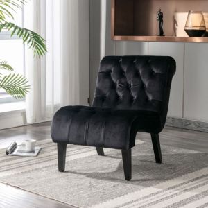 Fauteuil dappoint moderne en velours sans accoudoirs rembourré en tissu avec pieds en bois(noir)-HAUSS SPOLE