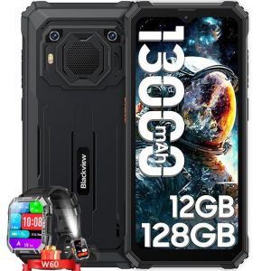 Blackview BV6200 Pro Téléphone Portable Incassable 656 13000mAh 12Go+128Go Dual SIM Noir avec Smartwatch Blackview W60