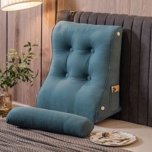 Coussin lombaire ergonomique pour canap&eacute; - Grand coussin de lecture avec t&ecirc;ti&egrave;re et poches (55x60x26 cm)