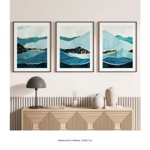 Lot de 3 Affiches / Posters Triptyque - Lumal&eacute;a - 3617689992112 - Vagues Design - Bordure noire - 3 Affiches - 21x297 cm