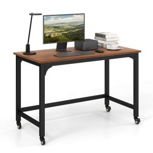 COSTWAY Bureau Informatique à Roulettes Table dOrdinateur Industrielle Mobile avec Cadre en Métal Charge Max 95kg 120x60x76 cm