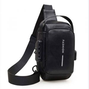 Sacoche &agrave; Bandouli&egrave;re Homme Poitrine Imperm&eacute;able PU cuir pour Course &agrave; Pied Cyclisme Voyage et Sport XD1324 Noir