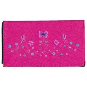 Porte ch&eacute;quier portefeuille porte carte en cuir rose motif papillon