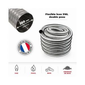Tubage flexible inox double peau &oslash;200 mm - 5 m&egrave;tres