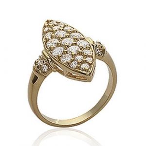 Bague Marquise Zirconium Plaqué Or 18 Carats 750/1000 - Bijouxia - Pave Cristaux Oxyde de Zirconium Blanc