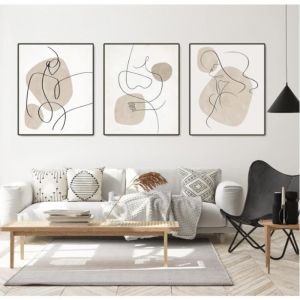 Image abstraite - Impression sur toile - Ligne dart - Beige - Tableau mural moderne pour salon Sans cadre - Noir et blanc 30x40cm