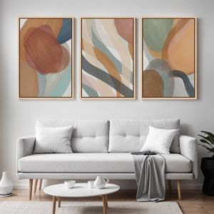 Triptyque Abstrait Terracotta & Vert &ndash; D&eacute;coration Murale Moderne- 41x61cm - cadre flottant