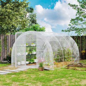 Serre de jardin tunnel 3 x 3 x 2 m 9 m&sup2; avec porte &agrave; charni&egrave;res b&acirc;che en PE 150 g/m&sup2; pour L&eacute;gumes Plantes Fleurs
