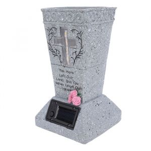 OMABETA Vase fun&eacute;raire de cimeti&egrave;re Vase fun&eacute;raire solaire en r&eacute;sine avec piquet de sol LED syst&egrave;me de Drainage jardin deco
