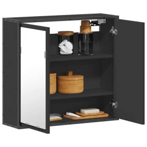 HSF&reg; Armoire &agrave; miroir de salle de bain - Meuble rangement pour bain/ARMOIRE WC - noir bois d&rsquo;ing&eacute;nierie mcv28672