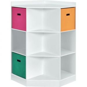 DREAMADE Meuble de Rangement avec 9 Niches Bibliothèque dAngle Enfant avec Étagère 3 Tiroirs Non Tissé pour Salon ChambreBlanc
