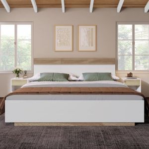 Lit double 180 x 200 cm structure en bois avec t&ecirc;te de lit et sommier &agrave; lattes structure de lit adulte robuste finit LIT COMPLET