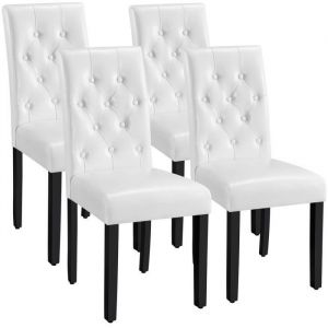 Yaheetech Lot de 4 Chaises de Salle à Manger en Similicuir Haut Dossier Capitonné et Assise Rembourrées 455 × 605× 98 cm Blanc