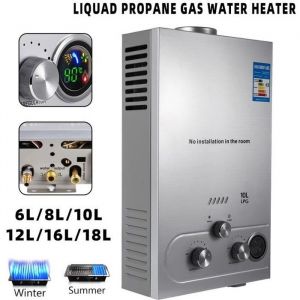 Chauffe-eau &agrave; Gaz - PRUMYA - 6L - 12KW - Mural - Affichage LED - Pomme de douche incluse