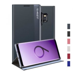 Coque Samsung S9+Smart View Flip Cover PU Cuir Standing Rabat Interne Antichoc Étui pour Samsung Galaxy S9 PlusBleu marin