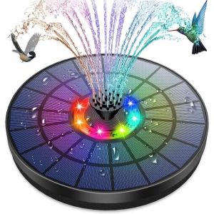 Fontaine Solaire Ext&eacute;rieur Cascade LED Color&eacute;es 5.5W - AMZtime - 7 Buses Pompe Solaire pour Bassin