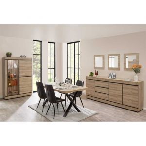 Salle à Manger Complète Chêne naturel - TOUSMESMEUBLES - COURTRAI n°6 - 3 portes - 3 tiroirs - Campagne