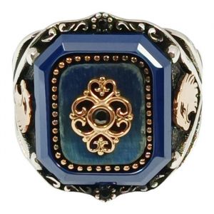 Bague Homme Argent Thorgal bleu argenté vieilli - 23x15 mm (aigle) [S0294]