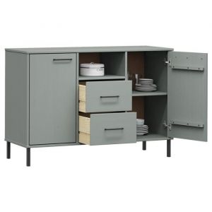 MGH - TOP Buffet de rangement - Cabinet/Commode Bois - avec pieds en m&eacute;tal Gris 113x40x77 cm - Bois massif OSLO LV974