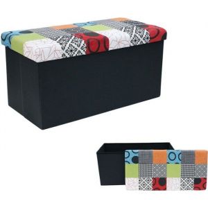 Coffre Banc de rangement Patchwork multicolore - 76x38x38 cm [R0291]
