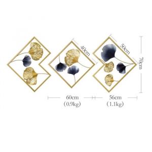 Lot de 3 Mur décoratif Violet Ginkgo biloba Décoration murale Feuille de ginkgo doré métal mural décor