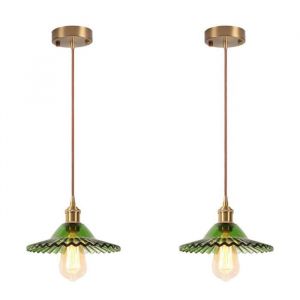 Diday 2pcs Lampe Suspension VintageLustre Industriel Abat-jour en Verre Design Fleur E27 Luminaire Plafonnier Style NordiqueVert