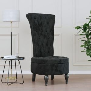 Meridienne salon-Chaise à dossier haut noir velours conception de bouton - Fauteuil relax@746334