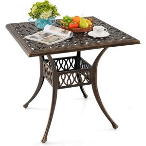 COSTWAY Table Carr&eacute;e de Jardin en Aluminium Coul&eacute; Trou pour Parasol de 48 cm pour 4 Personnes pour Porche Piscine 80&times;80&times;75cm