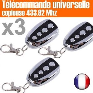 T&eacute;l&eacute;commande Universel lot 3 Clonage Portail Electrique Garage Ouvre-Porte Fob 433.92MHz Remplacement Porte Cl&eacute;