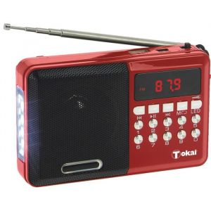 RADIO FM MP3 PORTABLE + LAMPE 4 LEDS, ENTRÉES USB, MICRO SD ET AUX. - Tokai - Rouge