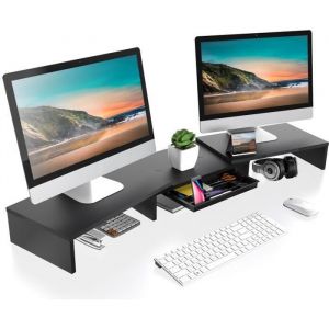 FITUEYES Réhausseur d'Écran Réglable avec Tiroir,Support d'Ordinateur Portable,TV,PC,Moniteur Stand en Bois,92,5-108x23,5x10,2cm