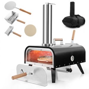 Four a pizza exterieur portable en acier inoxydable avec pierre a pizza de 30 cm poele a pizza a granules de bois a 3 co