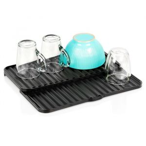 VILDE Tapis Égouttoir Vaisselle 2 Niveaux - Plastique Noir - Évacuation de lEau - Idéal pour Cuisine et Camping