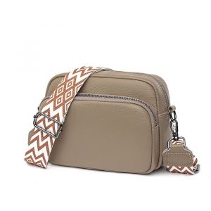 Sac bandoulière ECELEN pour femme - Petit sac carré en cuir de vachette-kaki