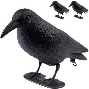 Lot de 3 Corbeaux factices ARTECSIS - Corbeau Anti-Pigeon Leurre de jardin Corbeau en Plastique Noir - Répulsif oiseaux Appelant