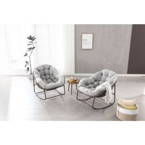 Fauteuil &agrave; bascule XXL - Rotin tress&eacute; - Coussin &eacute;pais - Structure en acier - Usage int&eacute;rieur/ext&eacute;rieur